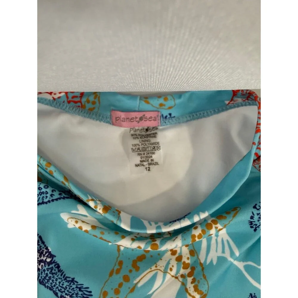 Planet Sea Girls Rash Guard Swimsuit 2pc Set Size 12 NWT